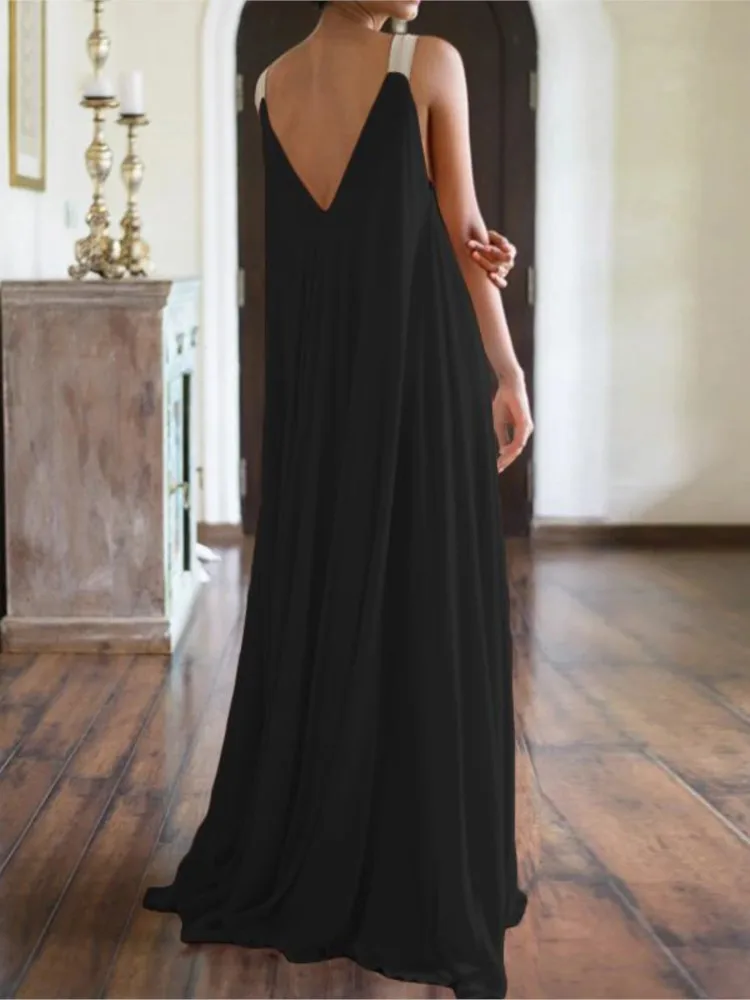 Chloë - Damen Maxikleid im Boho-Stil mit V-Ausschnitt, ärmellos, Sommer, einfarbig, lockere Passform - Image 3