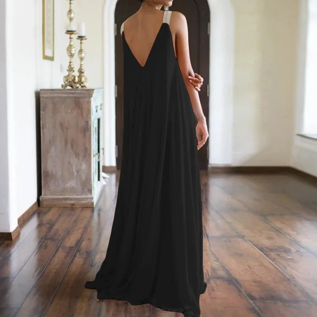 Chloë - Damen Maxikleid im Boho-Stil mit V-Ausschnitt, ärmellos, Sommer, einfarbig, lockere Passform - Image 5