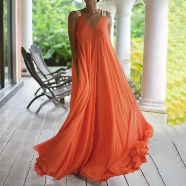 Chloë - Damen Maxikleid im Boho-Stil mit V-Ausschnitt, ärmellos, Sommer, einfarbig, lockere Passform - Image 6