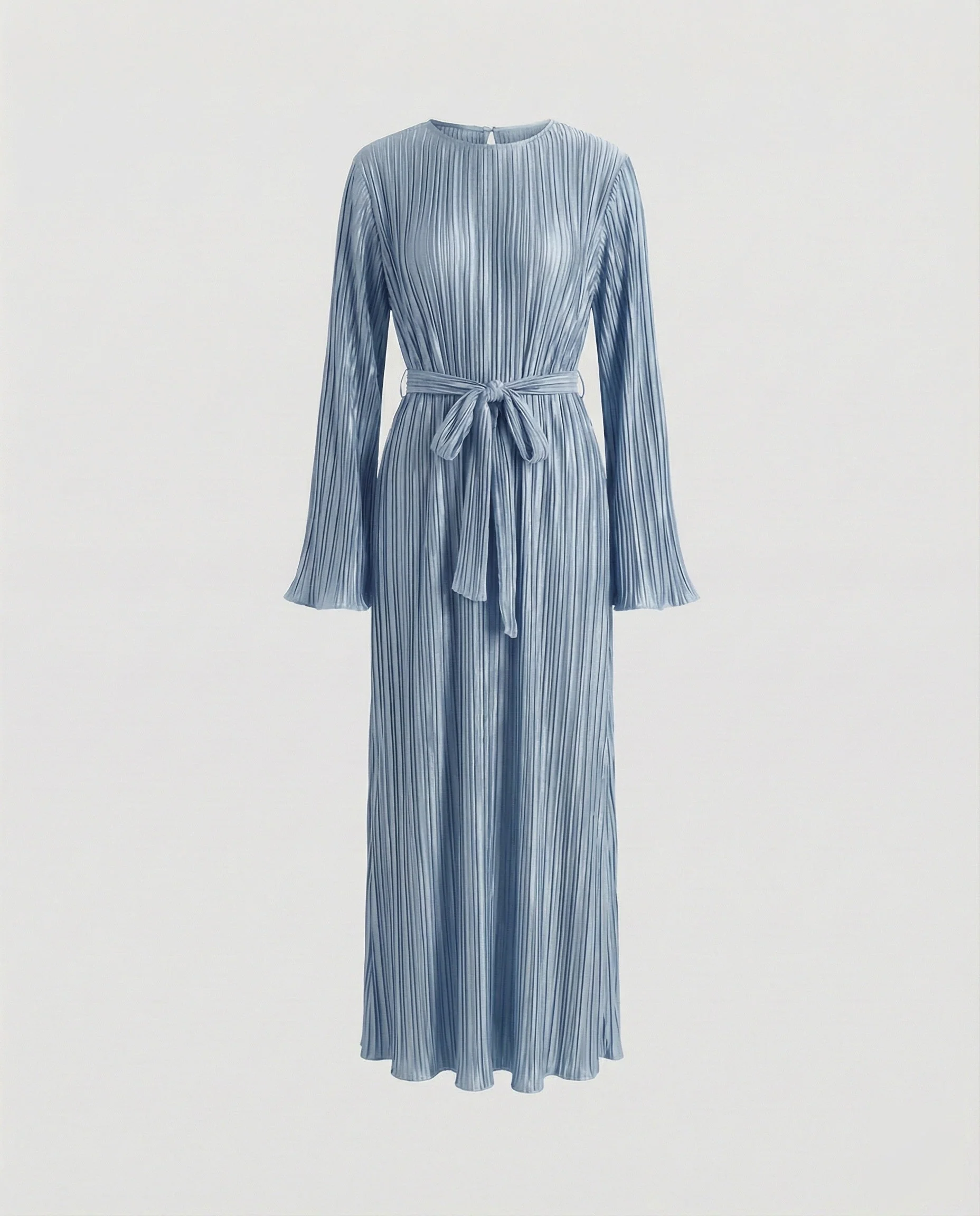 Damen plissiertes Maxikleid mit Taillenband - Image 6