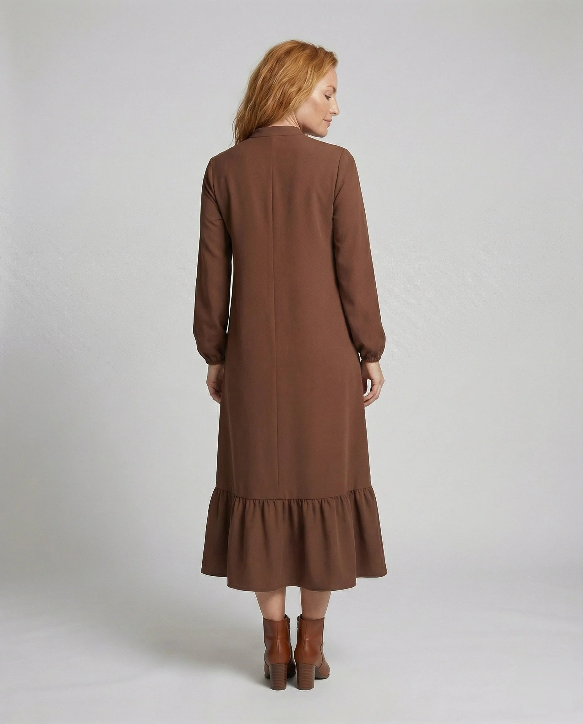 Damen schlichtes Maxikleid mit Volantstufe - Image 4