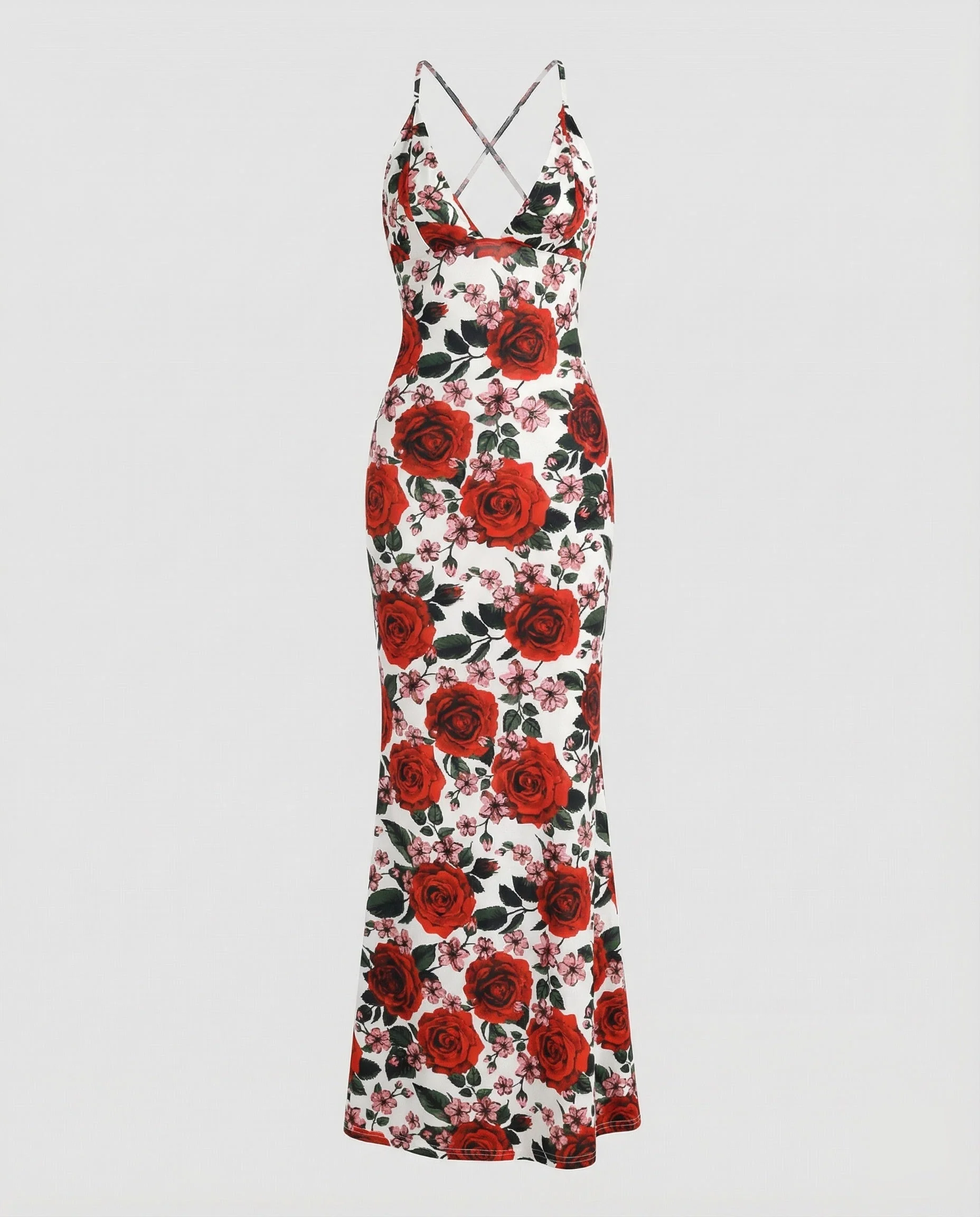 Damen Maxikleid mit Rosenallover und Spaghettiträgern - Image 5