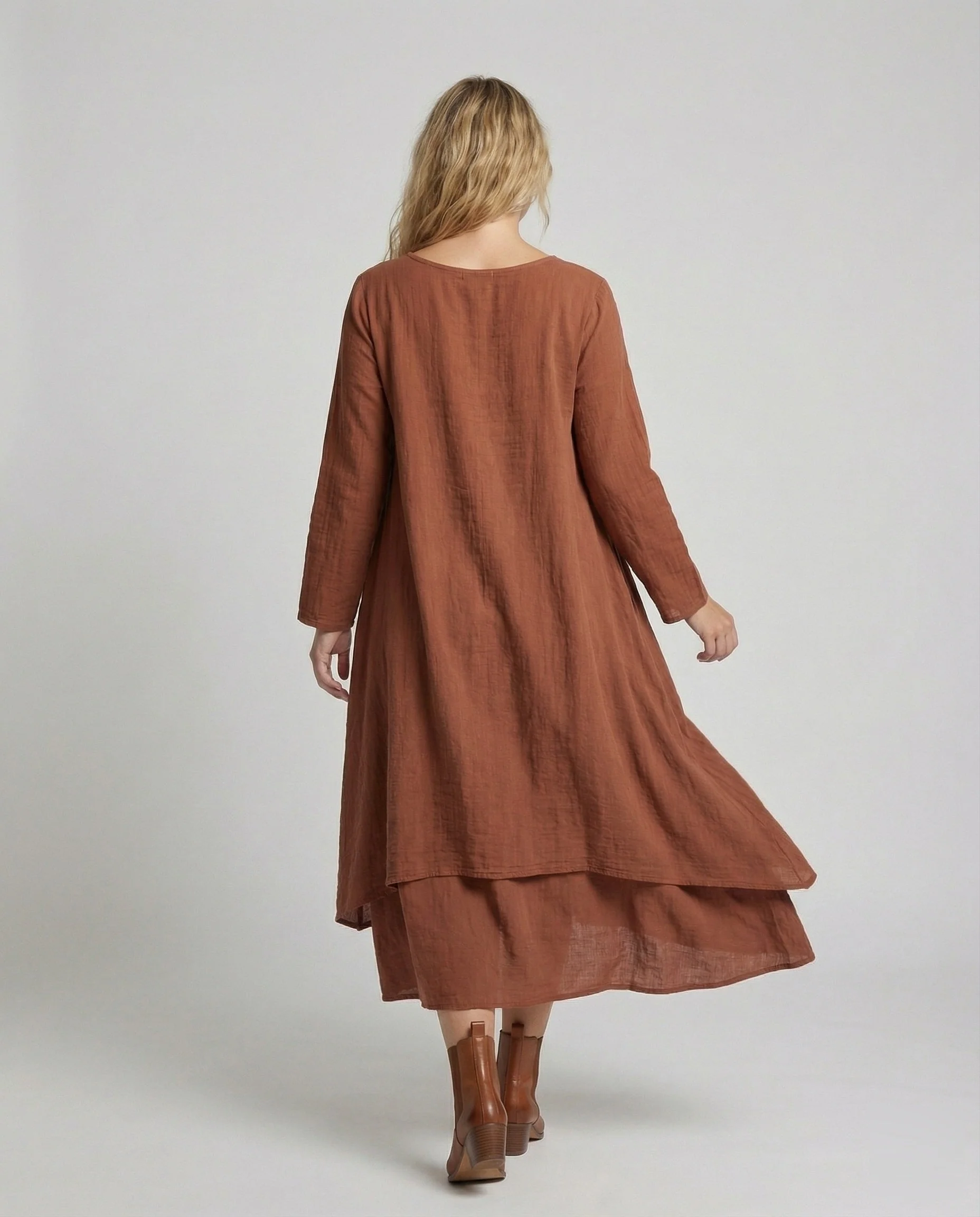 Damen zweilagiges Boho-Maxikleid in Leinenoptik - Image 4