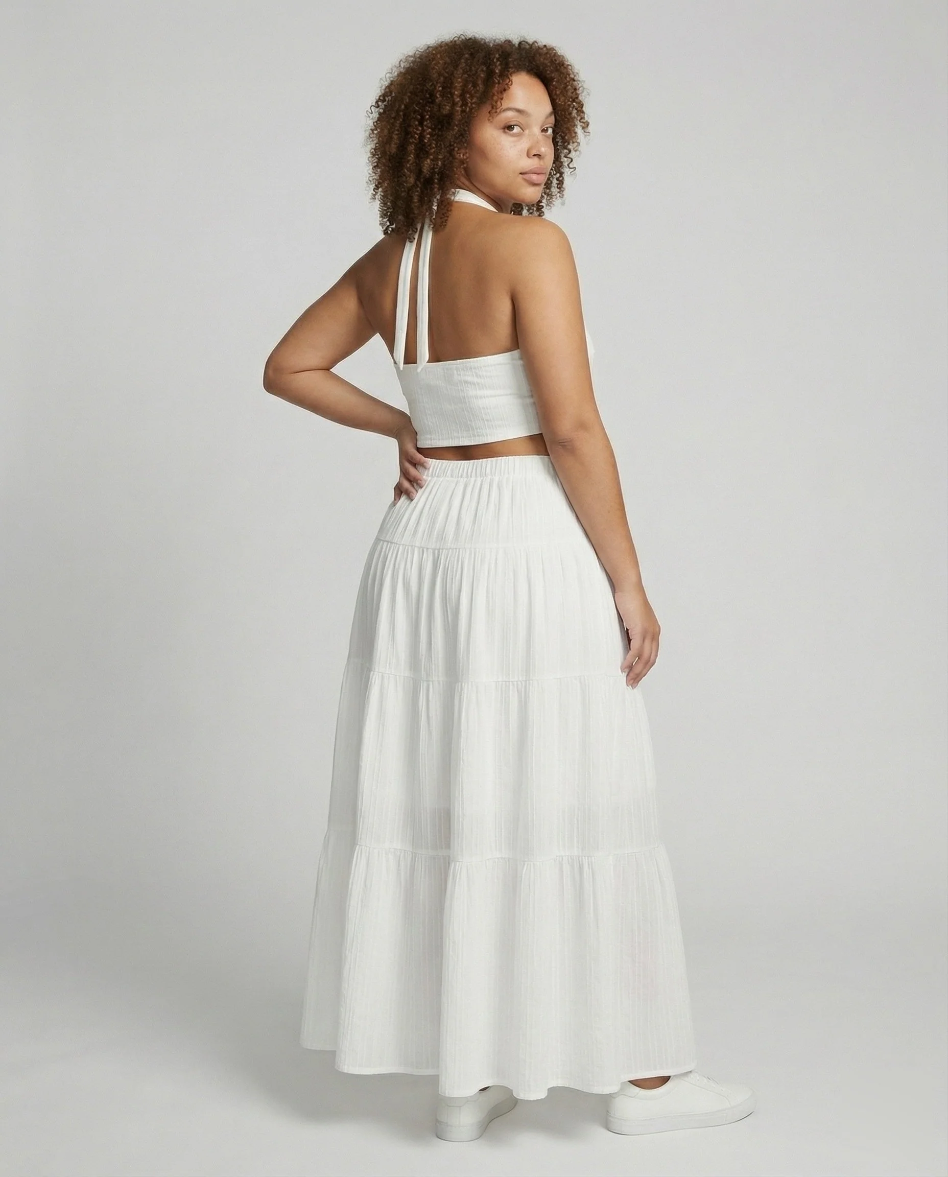 Damen Midriff-Set mit Plissee-Maxirock - Image 3