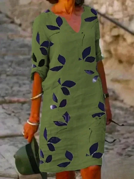 Basic-Damenkleid mit halben Ärmeln und Blumendruck - Image 2