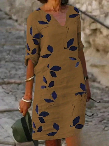 Basic-Damenkleid mit halben Ärmeln und Blumendruck - Image 3