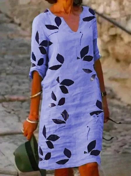 Basic-Damenkleid mit halben Ärmeln und Blumendruck - Image 4