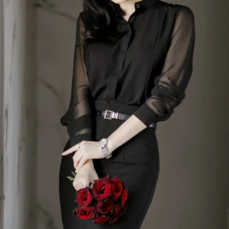 Bluse mit asymmetrischem Ausschnitt und Netzärmeln - Image 2