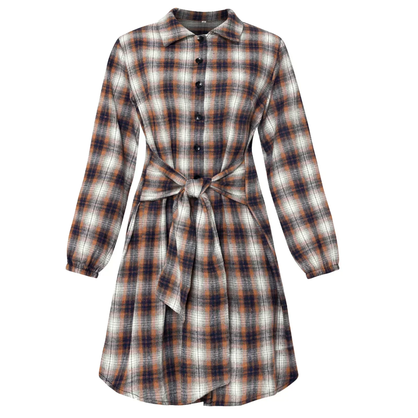 Kariertes Hemdkleid mit Gürtel und Knopfdetails - Image 13