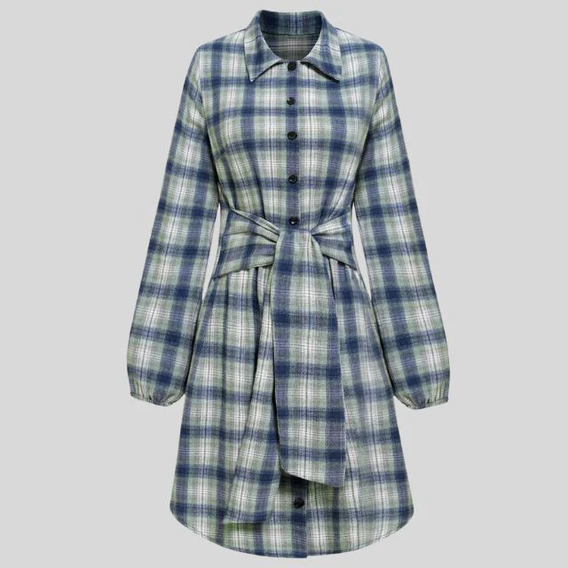 Kariertes Hemdkleid mit Gürtel und Knopfdetails - Image 21
