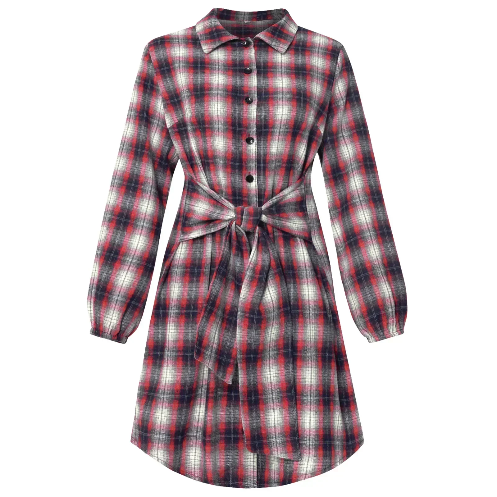 Kariertes Hemdkleid mit Gürtel und Knopfdetails - Image 33