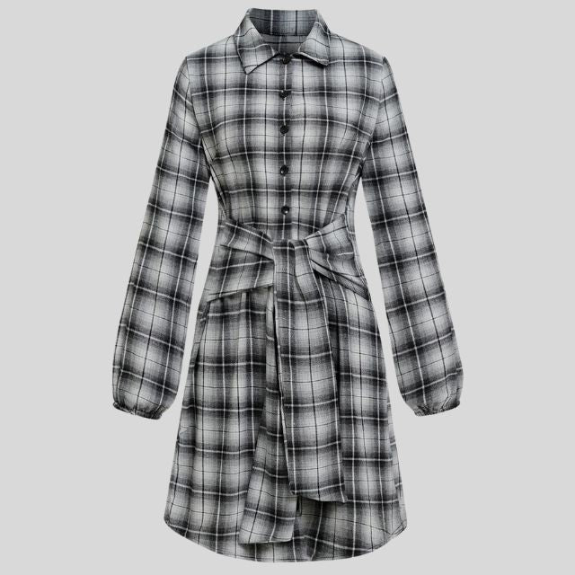 Kariertes Hemdkleid mit Gürtel und Knopfdetails - Image 42