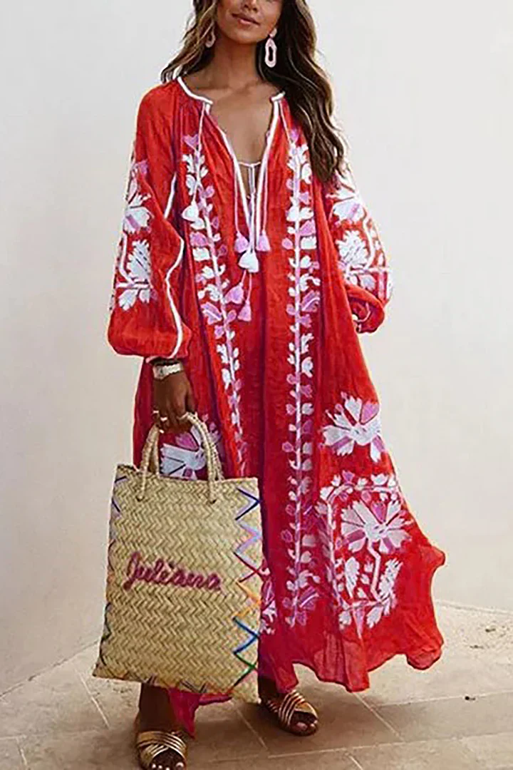 Langes Kleid im Bohemian-Stil mit Blumendruck - Image 2