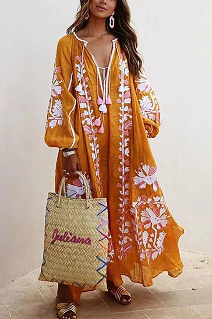 Langes Kleid im Bohemian-Stil mit Blumendruck - Image 3