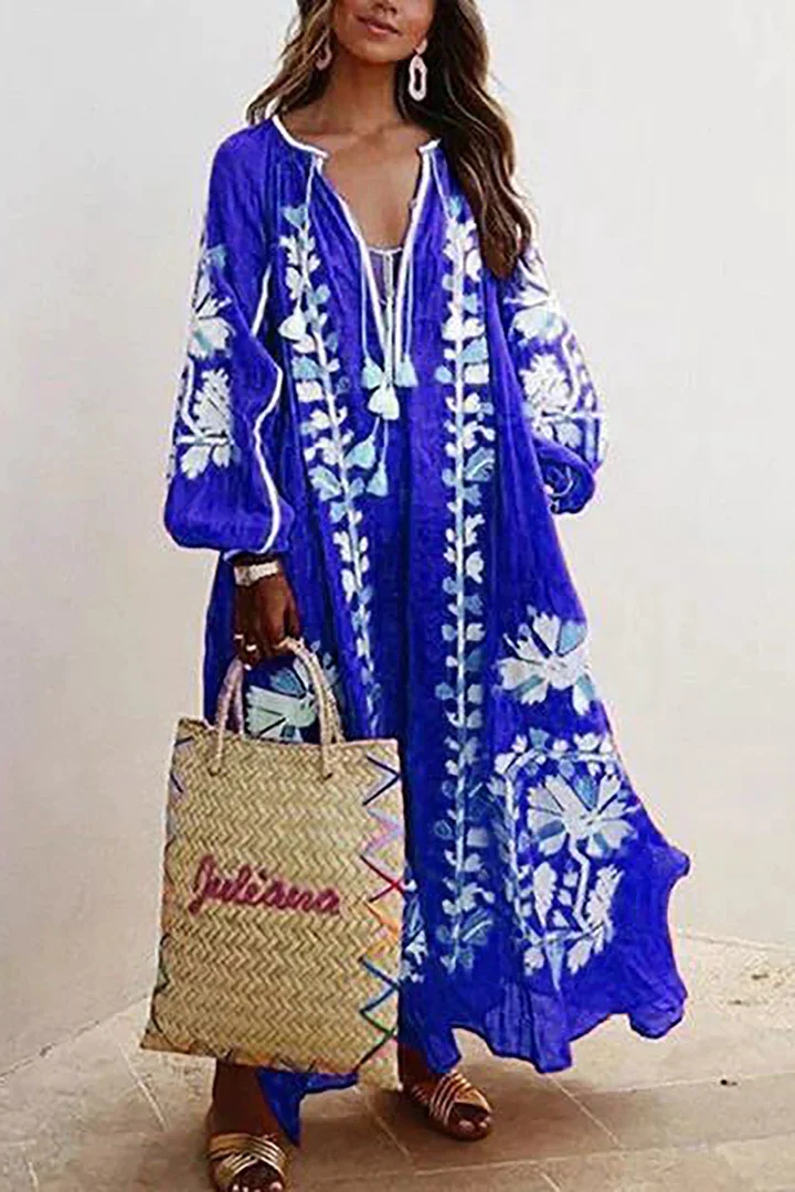 Langes Kleid im Bohemian-Stil mit Blumendruck - Image 4