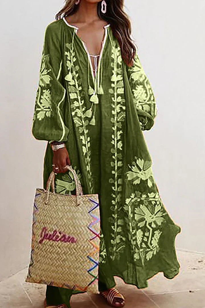 Langes Kleid im Bohemian-Stil mit Blumendruck - Image 5