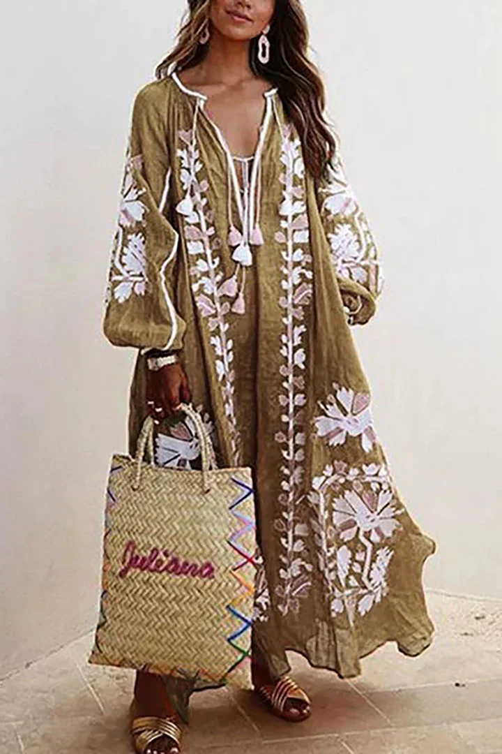 Langes Kleid im Bohemian-Stil mit Blumendruck - Image 6