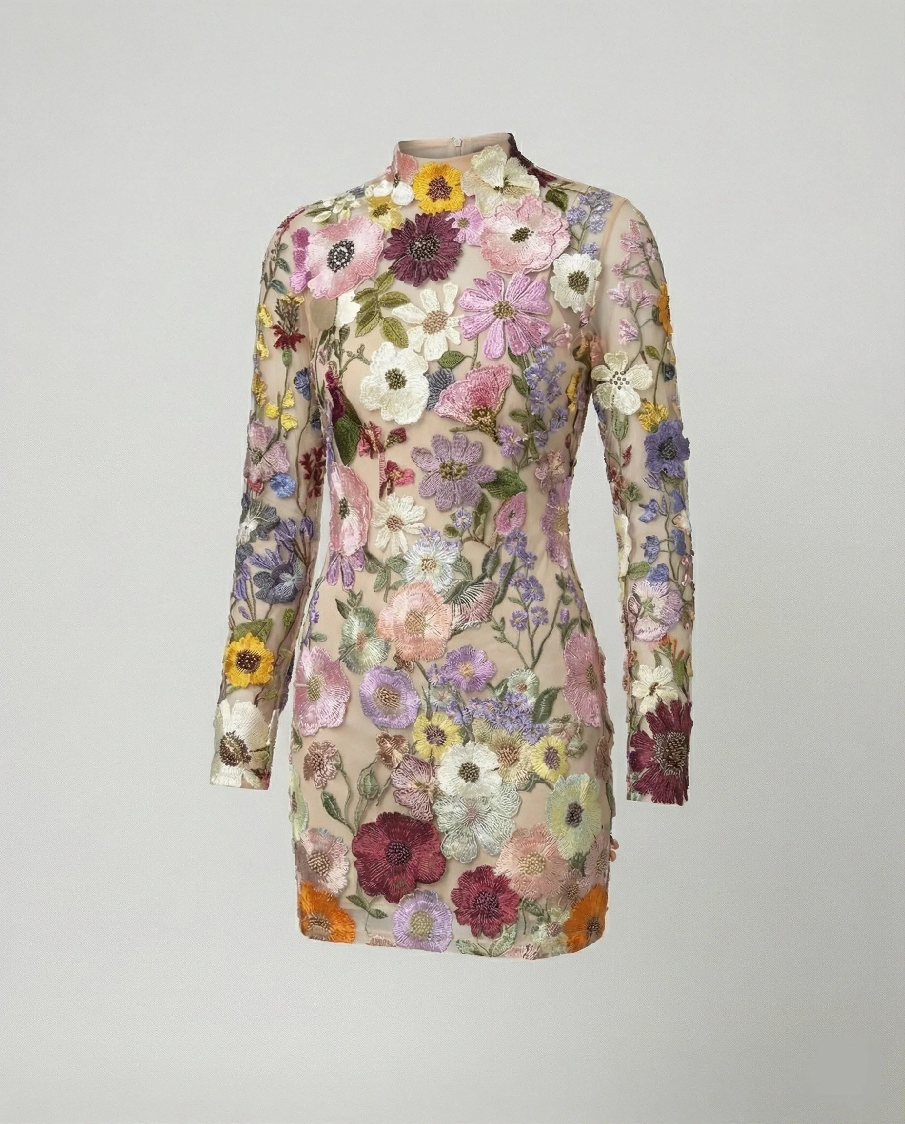 Minikleid mit floralen Applikationen und durchscheinender Optik - Image 4