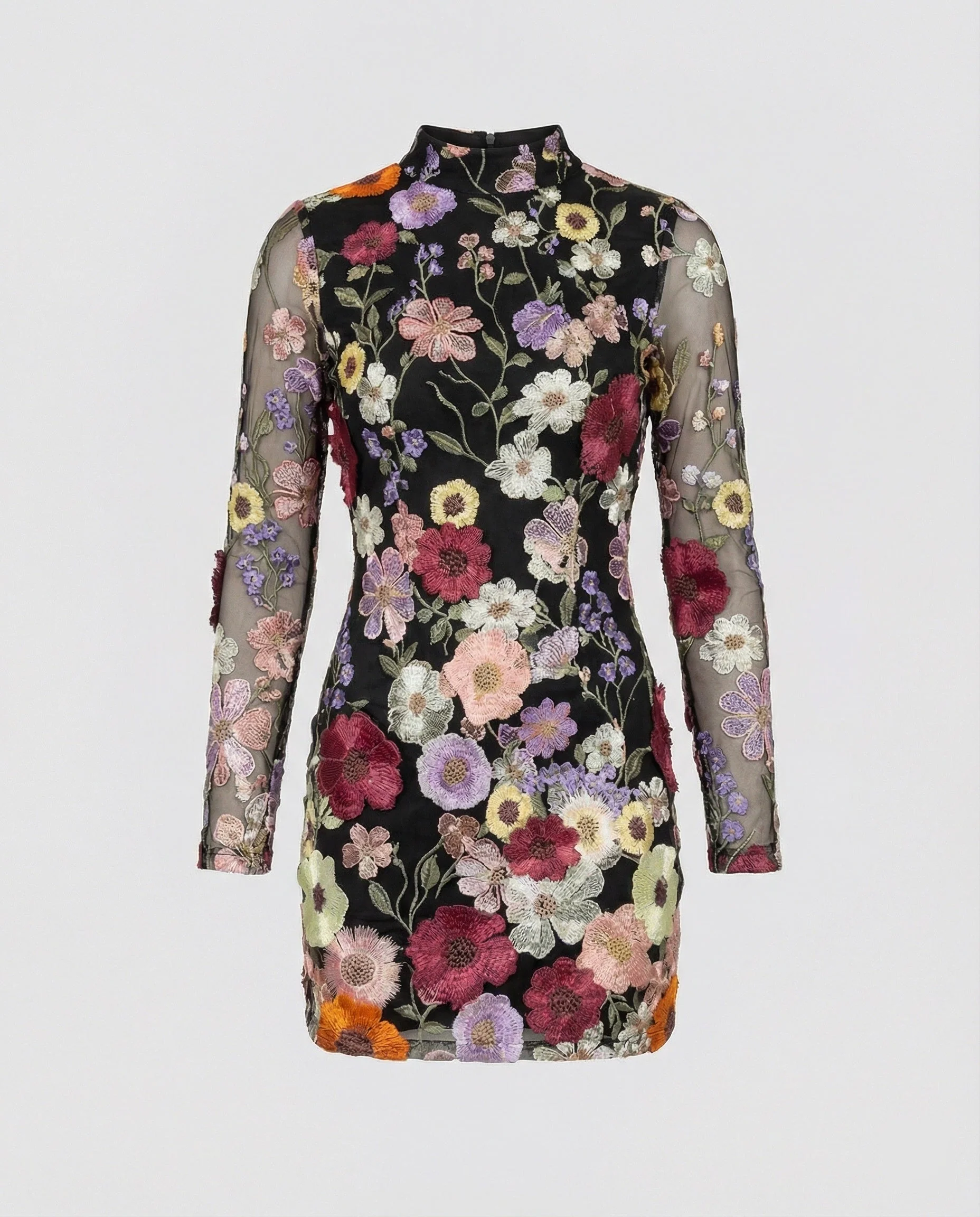 Minikleid mit floralen Applikationen und durchscheinender Optik - Image 5