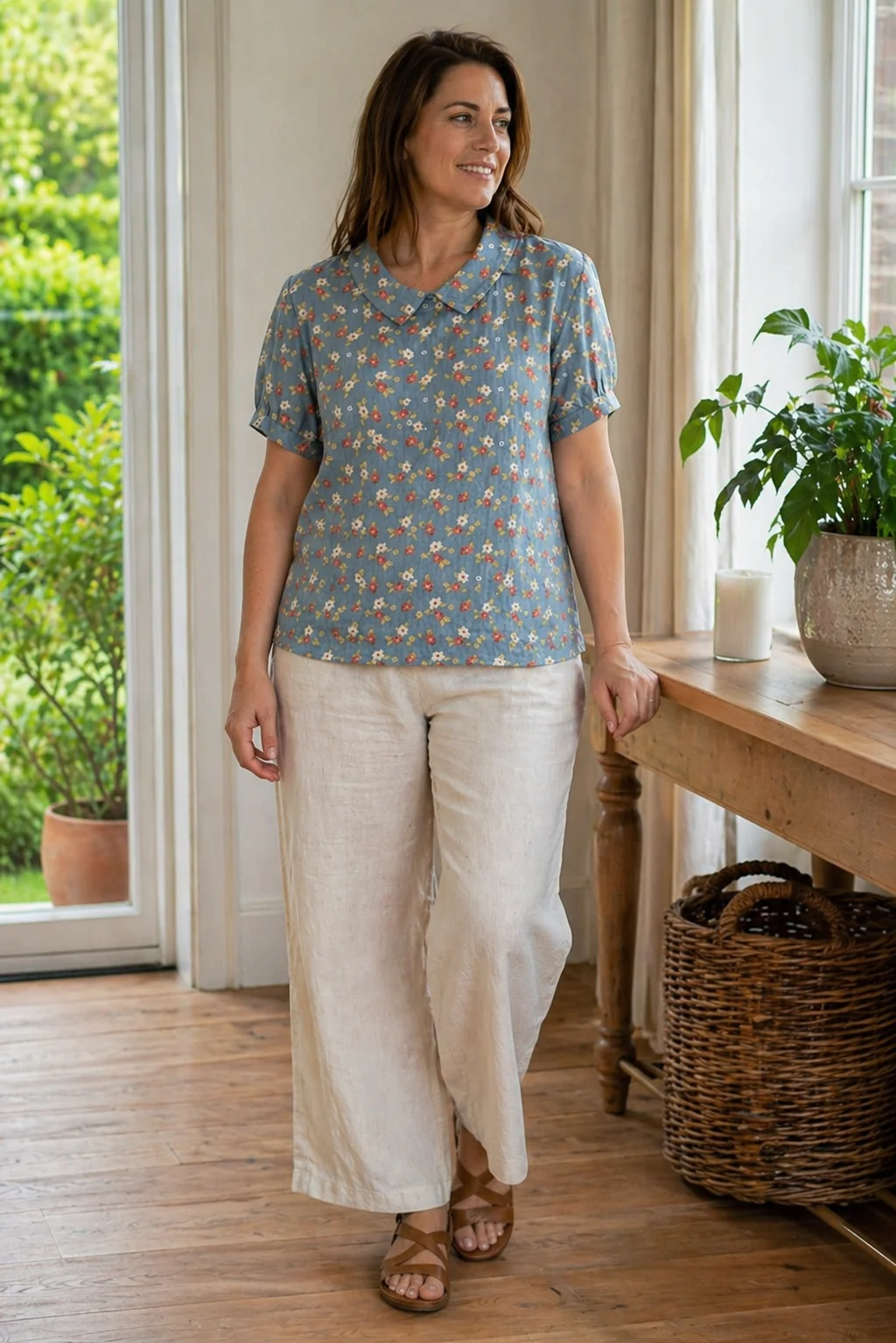Heidi-Mode Damen Bluse Kurzarm mit Blumendruck und Kragen Locker