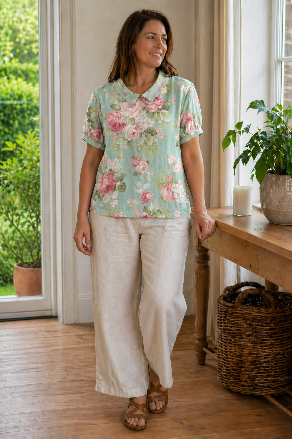 Heidi-Mode Damen Bluse Kurzarm mit Blumendruck und Kragen Locker - Image 10