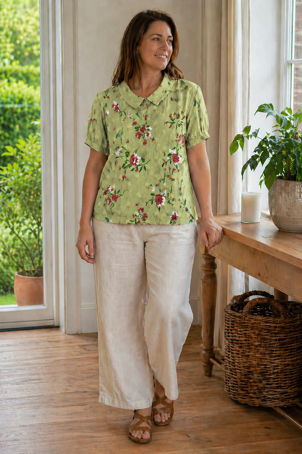 Heidi-Mode Damen Bluse Kurzarm mit Blumendruck und Kragen Locker - Image 11