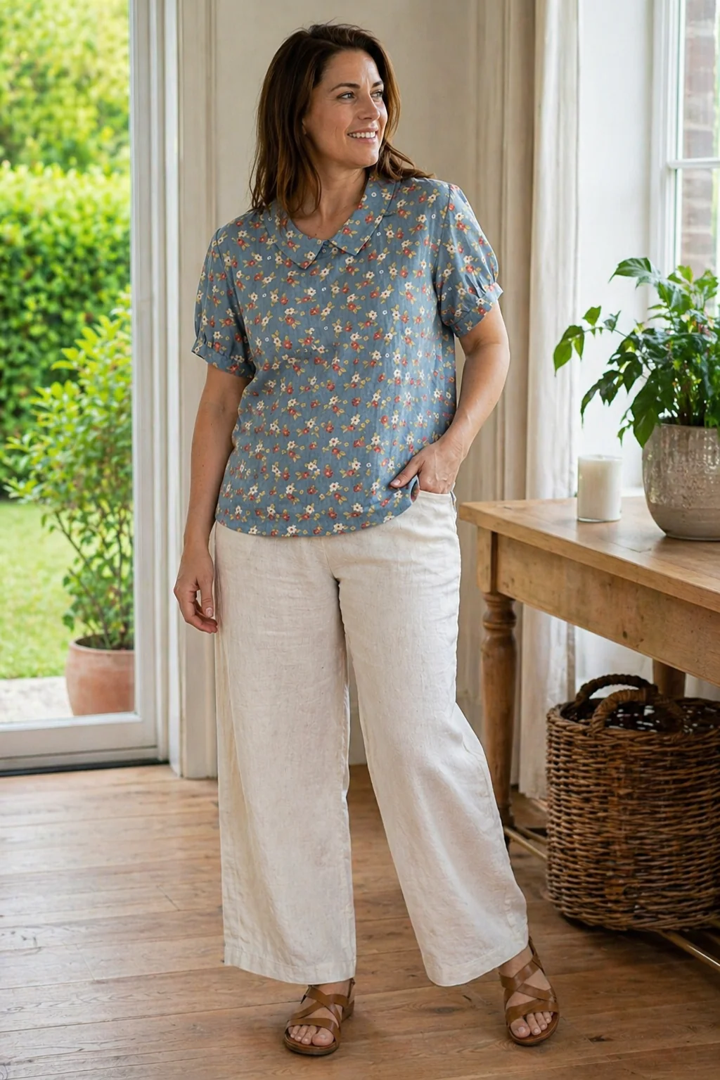 Heidi-Mode Damen Bluse Kurzarm mit Blumendruck und Kragen Locker - Image 4