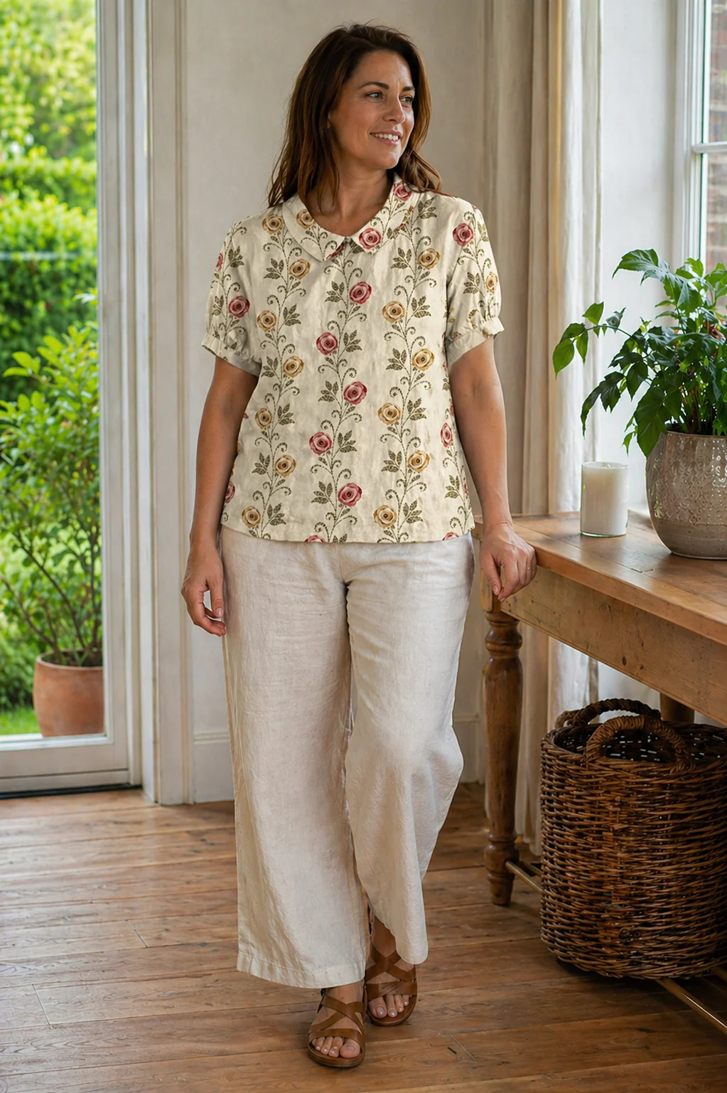 Heidi-Mode Damen Bluse Kurzarm mit Blumendruck und Kragen Locker - Image 5