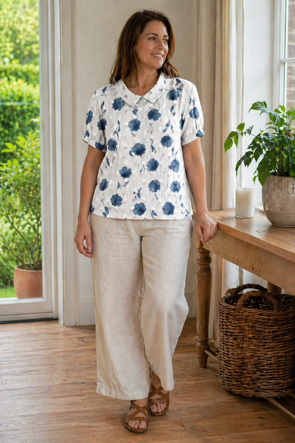 Heidi-Mode Damen Bluse Kurzarm mit Blumendruck und Kragen Locker - Image 6