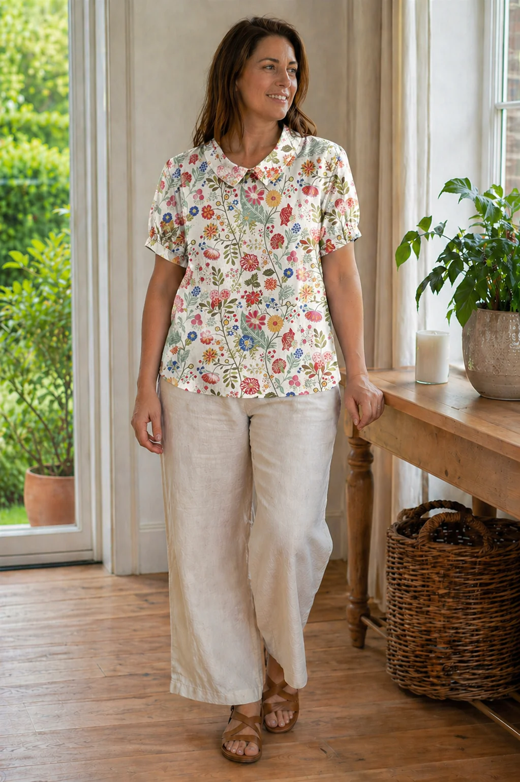 Heidi-Mode Damen Bluse Kurzarm mit Blumendruck und Kragen Locker - Image 7