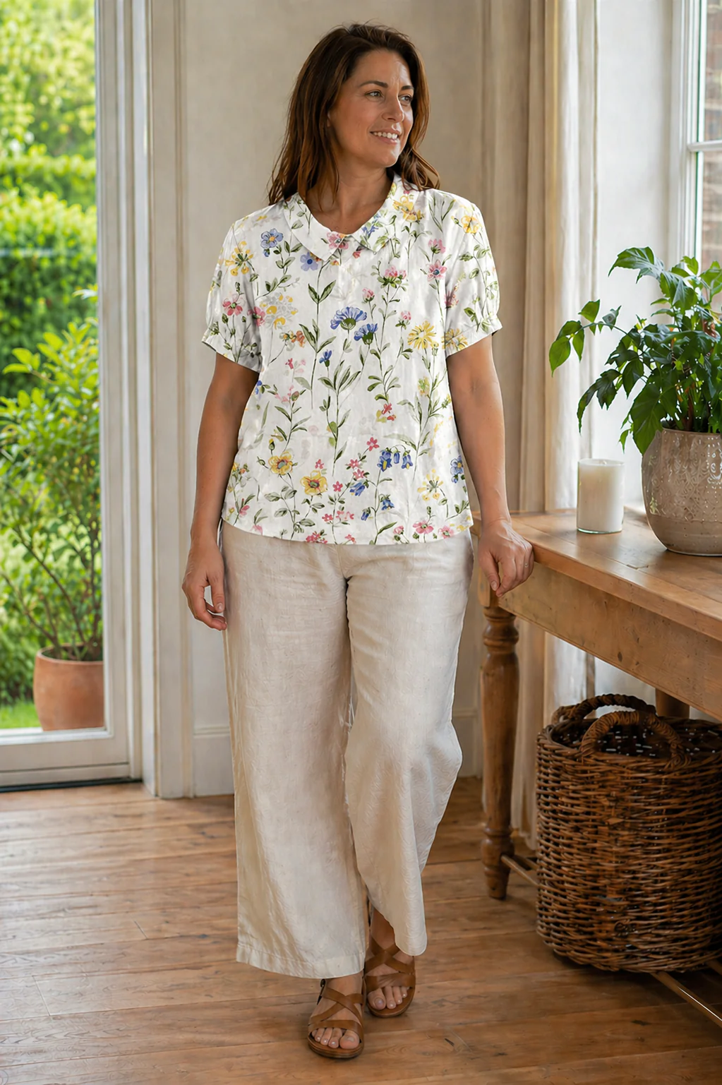 Heidi-Mode Damen Bluse Kurzarm mit Blumendruck und Kragen Locker - Image 8