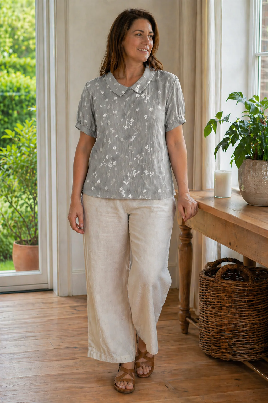 Heidi-Mode Damen Bluse Kurzarm mit Blumendruck und Kragen Locker - Image 9