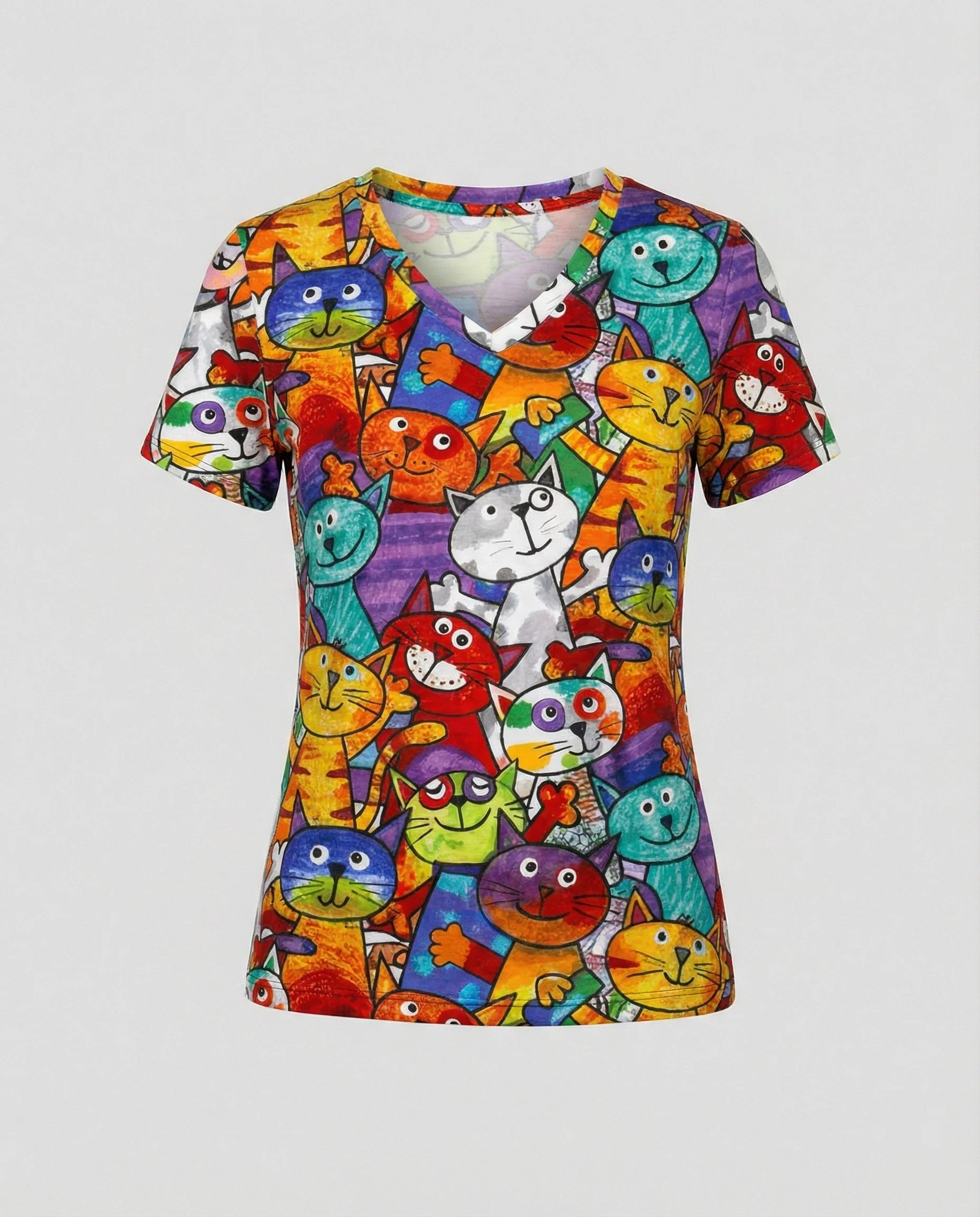 Heidi-Mode | Bequemes T-Shirt Mit Buntem Katzenprint Für Damen - Image 4