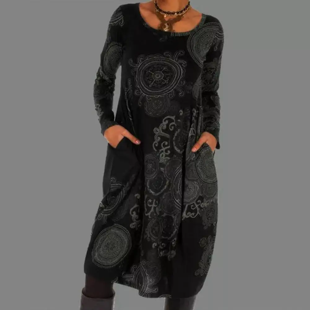 Bohemian-Stil Kleid mit Rundhals für Damen - Image 2
