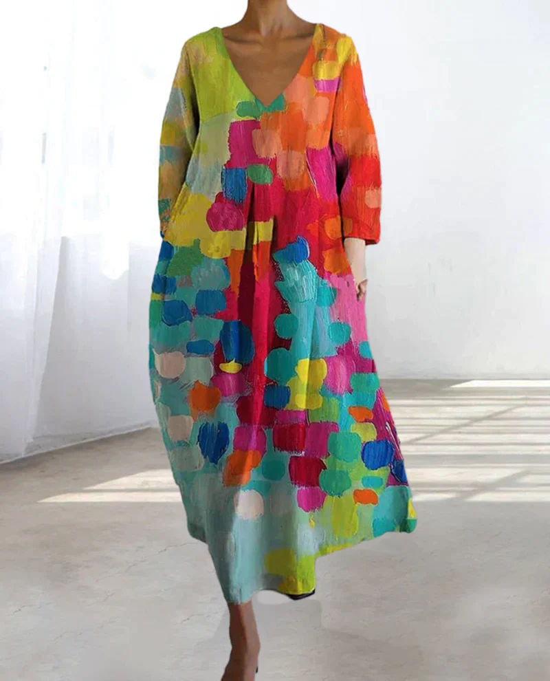Heidi-Mode | Buntes Midikleid mit V-Ausschnitt - Image 2
