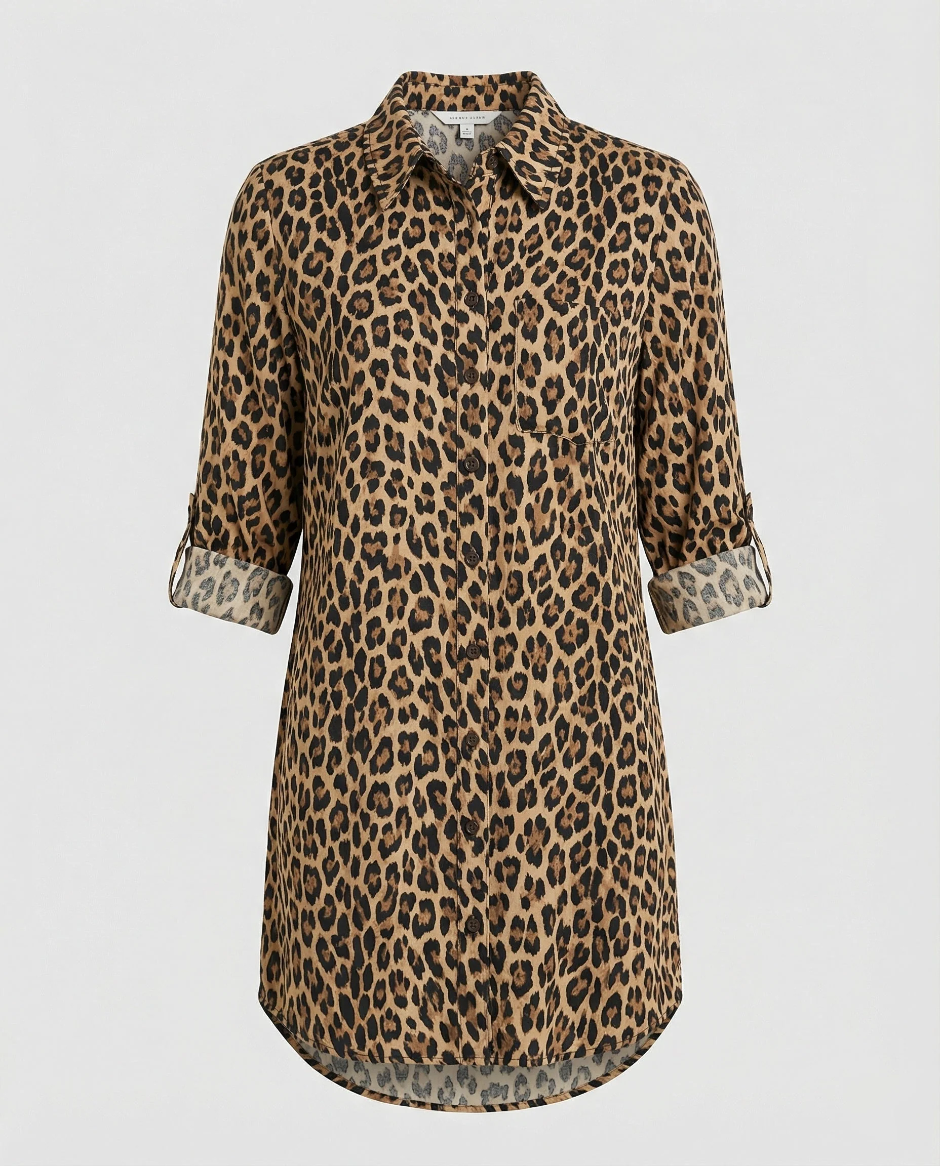 Lässiges Kleid mit Leopardenmuster, geteiltem Saum und hochgekrempelten Ärmeln - Image 5