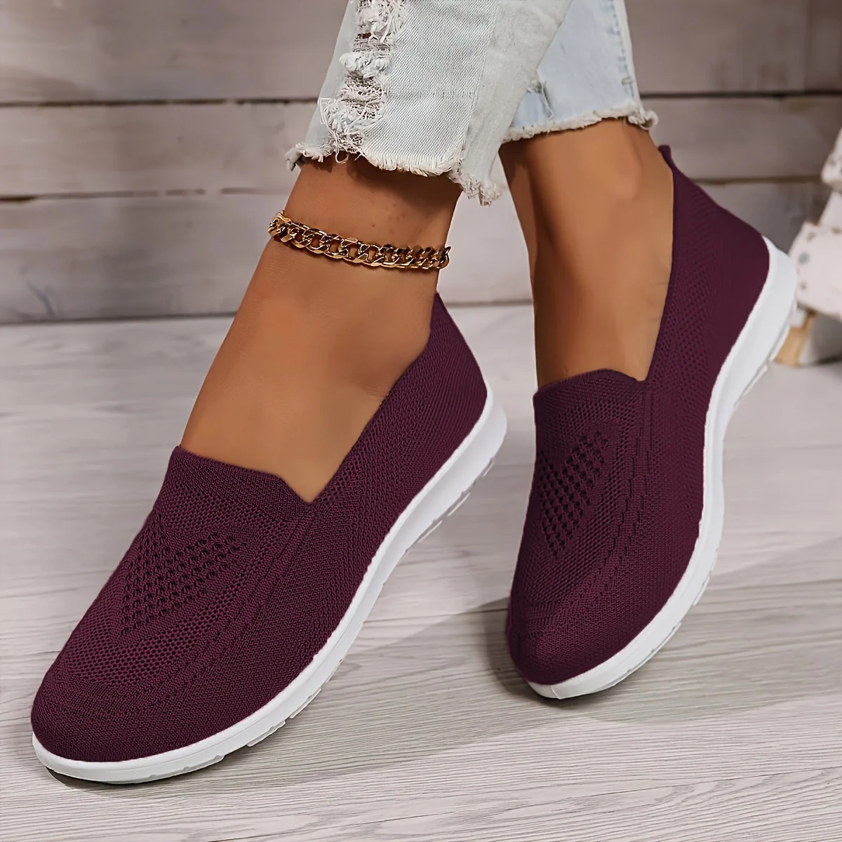 Heidi-Mode | Einfarbige Gestrickte Sneaker Für Damen - Image 10