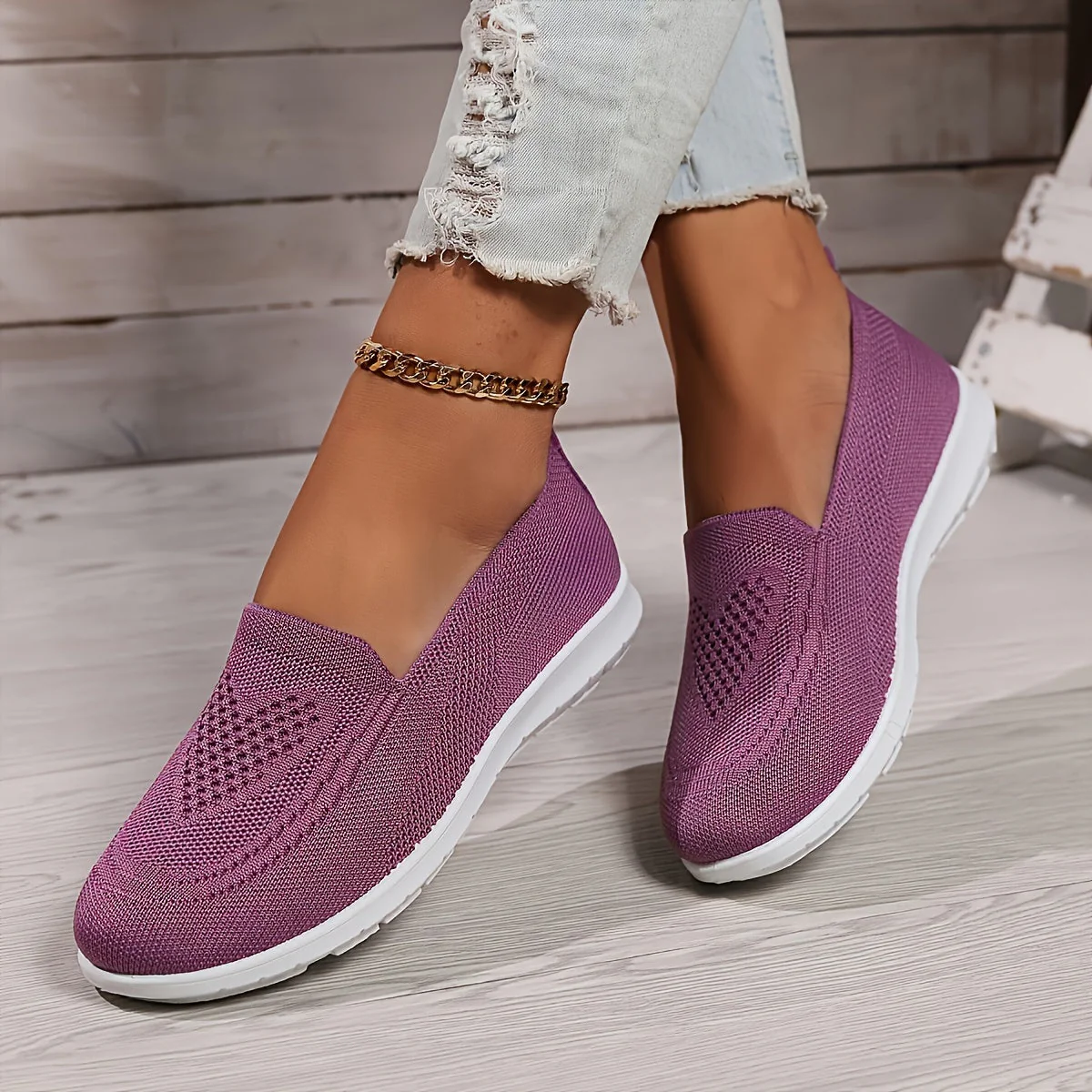 Heidi-Mode | Einfarbige Gestrickte Sneaker Für Damen - Image 17