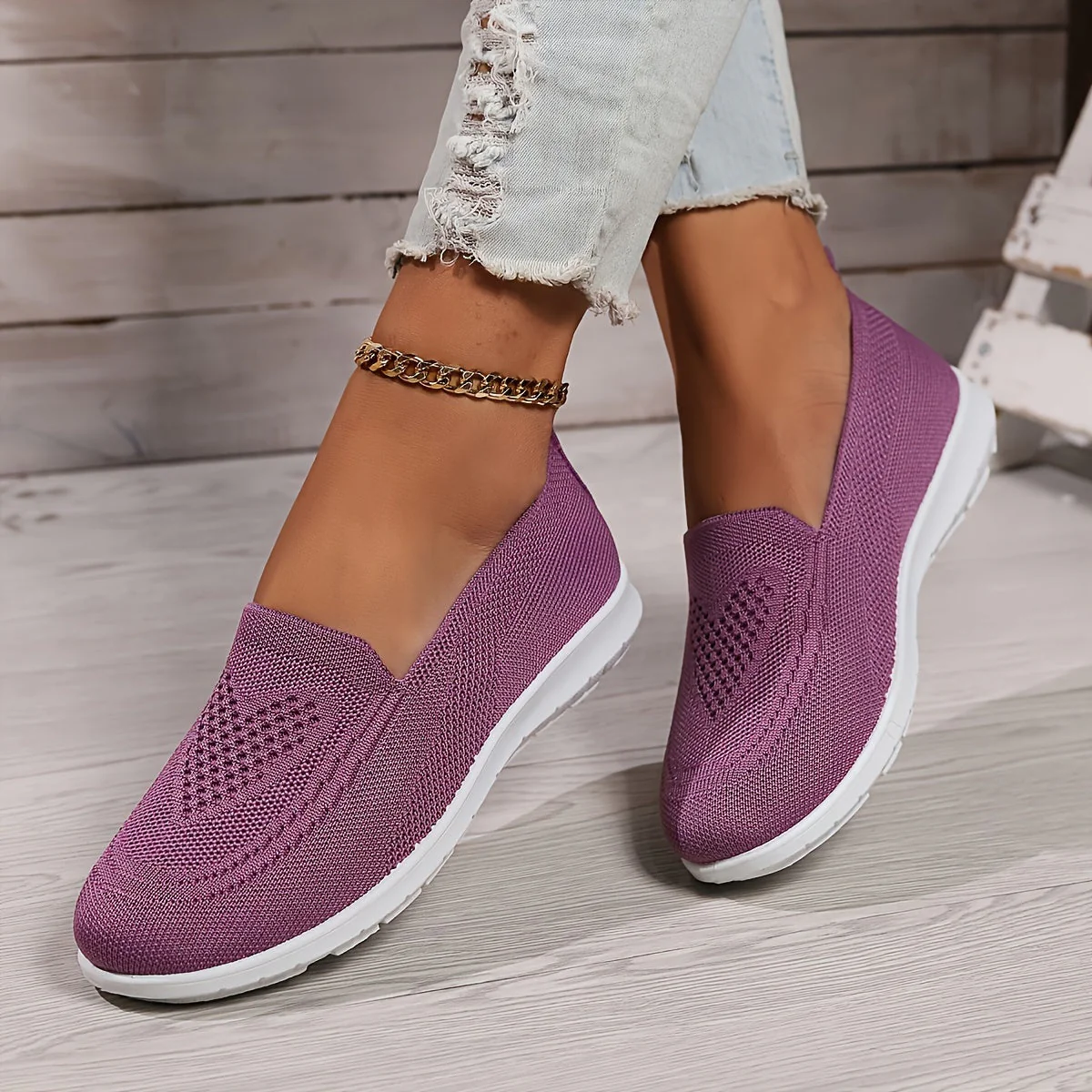 Heidi-Mode | Einfarbige Gestrickte Sneaker Für Damen - Image 24