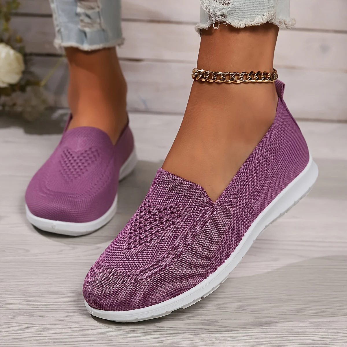 Heidi-Mode | Einfarbige Gestrickte Sneaker Für Damen - Image 8