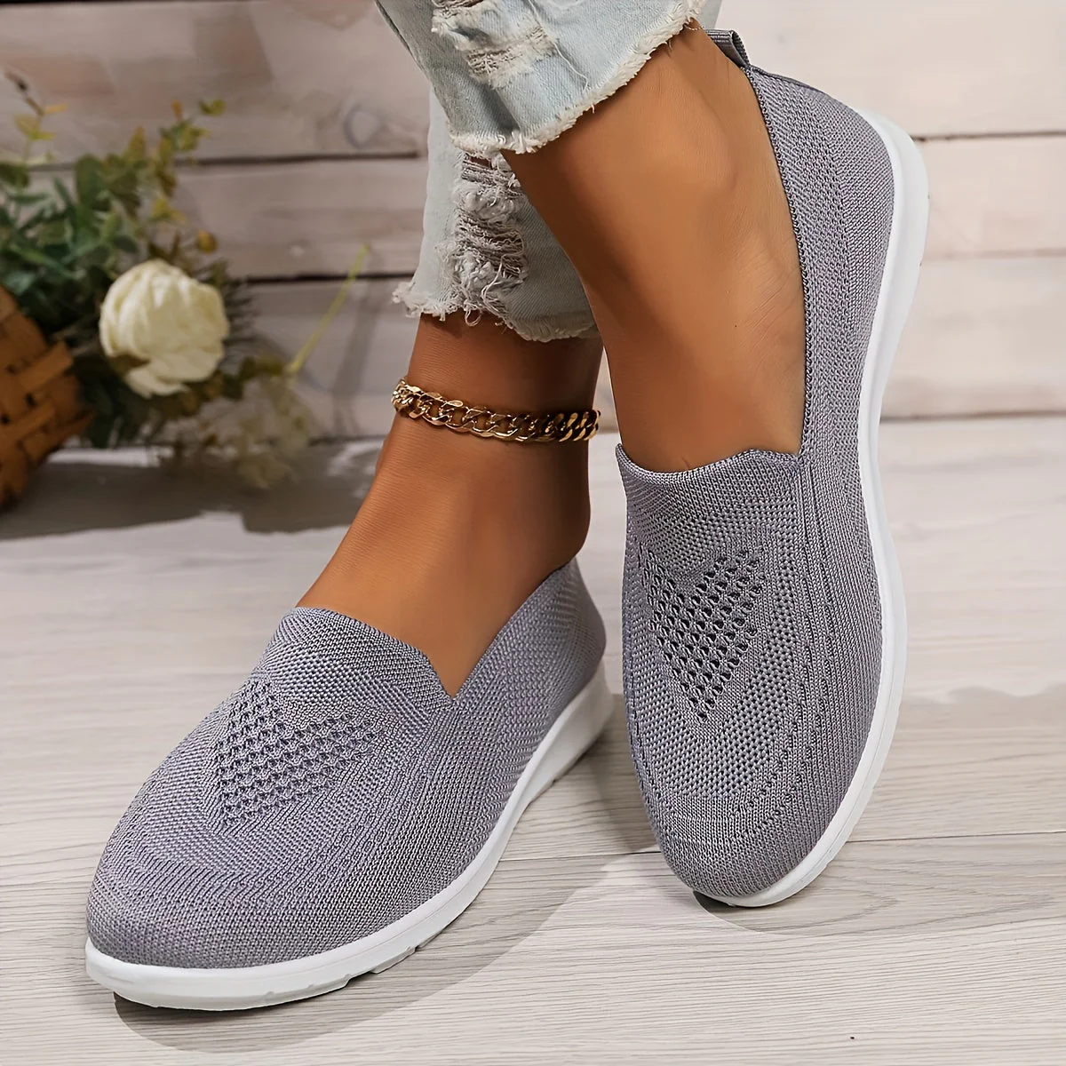 Heidi-Mode | Einfarbige Gestrickte Sneaker Für Damen - Image 9