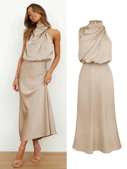 Elegantes Halsrisse Spaghetti Midi Kleid - Image 10