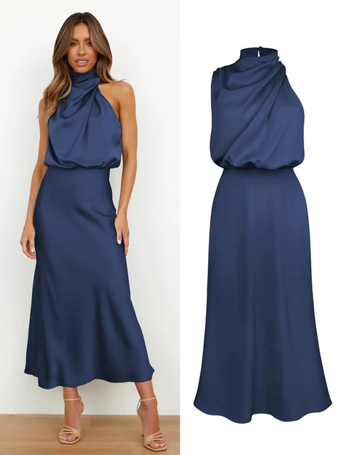 Elegantes Halsrisse Spaghetti Midi Kleid - Image 11
