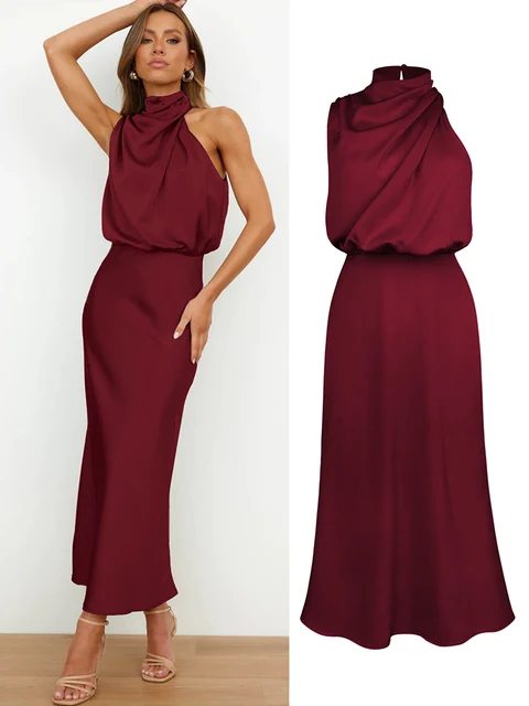 Elegantes Halsrisse Spaghetti Midi Kleid - Image 12