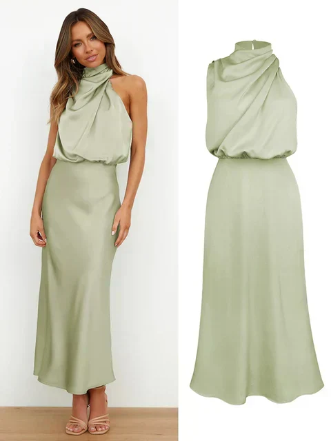 Elegantes Halsrisse Spaghetti Midi Kleid - Image 13