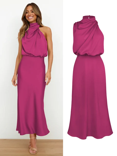 Elegantes Halsrisse Spaghetti Midi Kleid - Image 14
