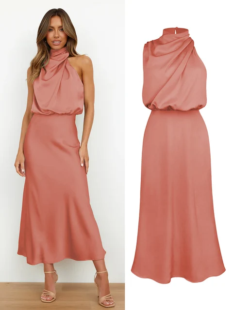 Elegantes Halsrisse Spaghetti Midi Kleid - Image 15