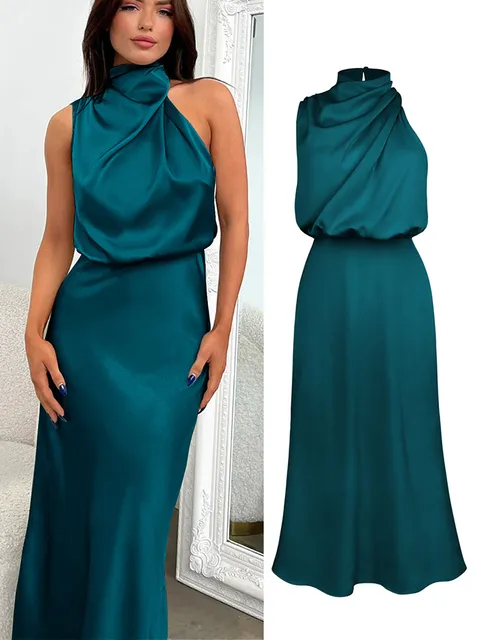 Elegantes Halsrisse Spaghetti Midi Kleid - Image 16