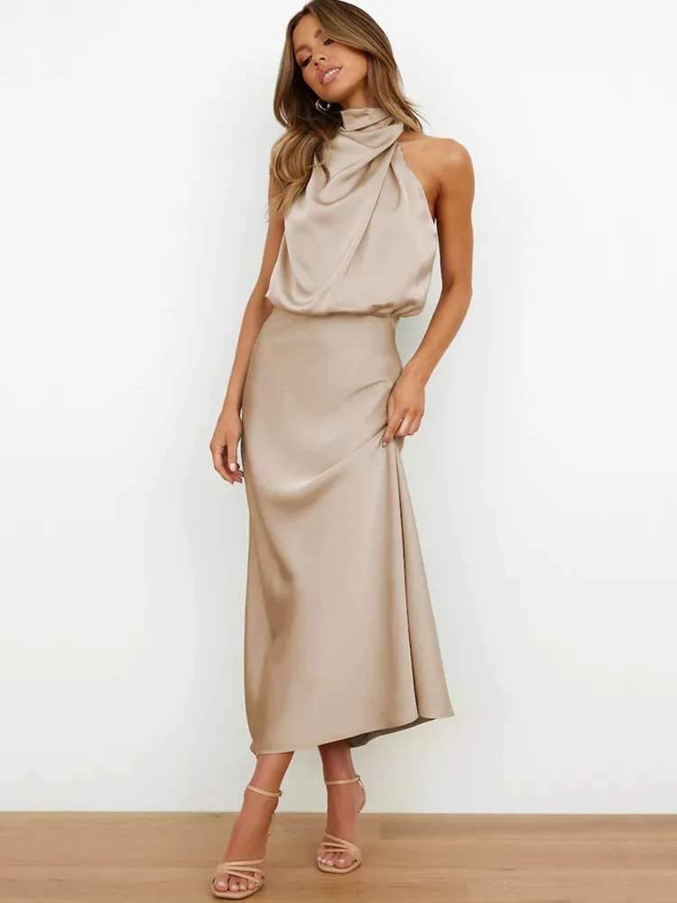 Elegantes Halsrisse Spaghetti Midi Kleid - Image 4
