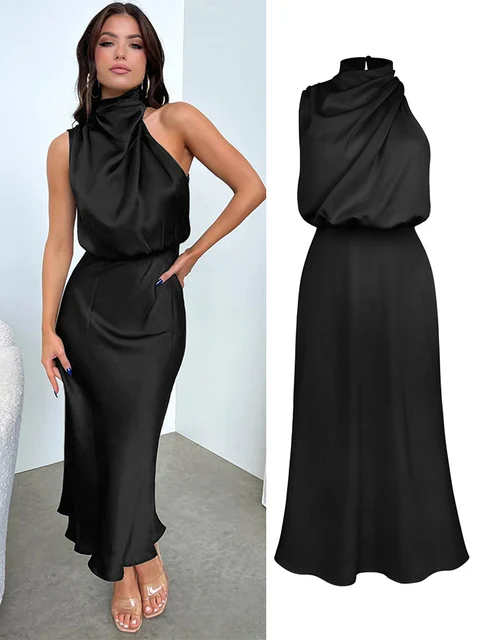 Elegantes Halsrisse Spaghetti Midi Kleid - Image 7